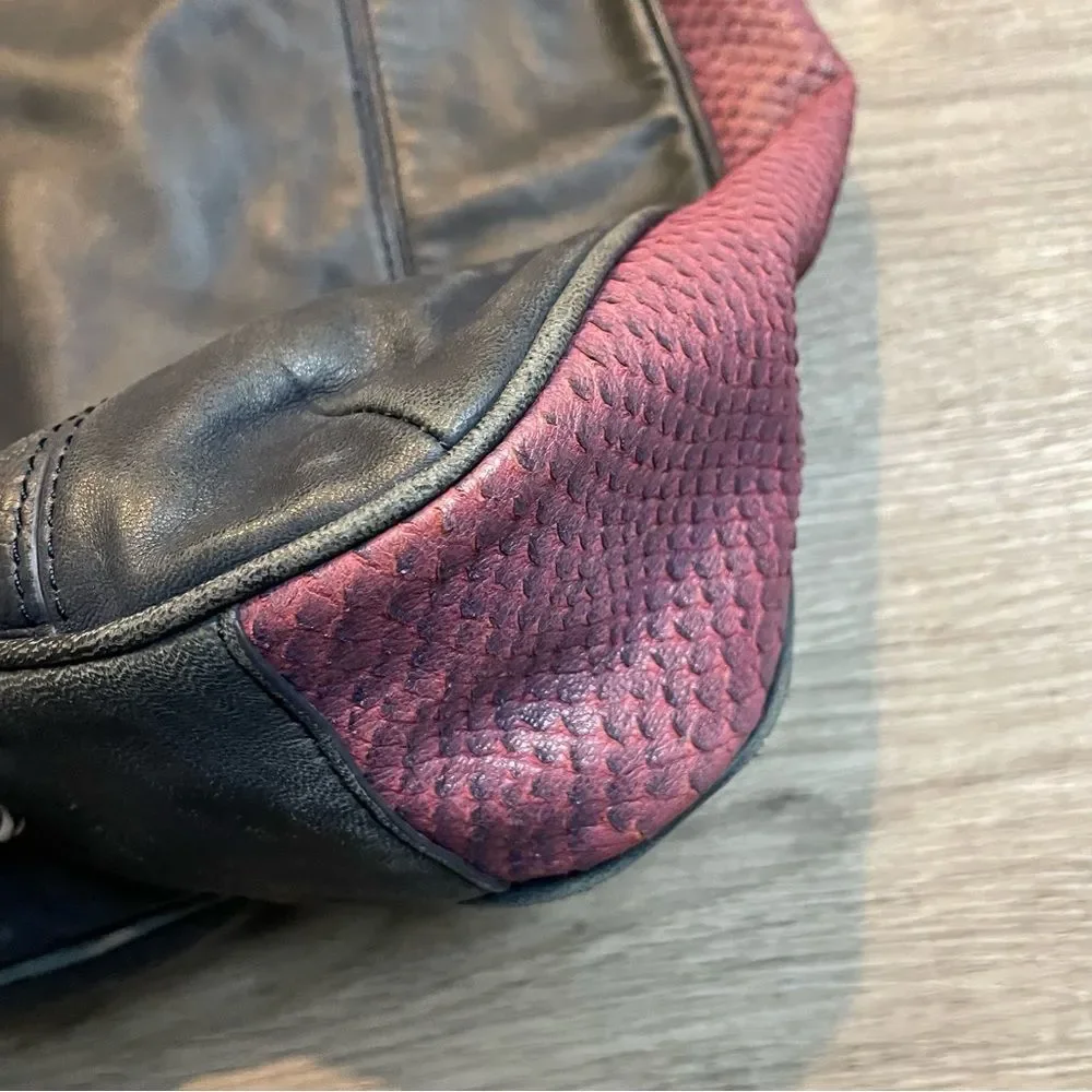 JUICY COUTURE Navy & Purple Lambskin Leather Snake Skin Tote Bag